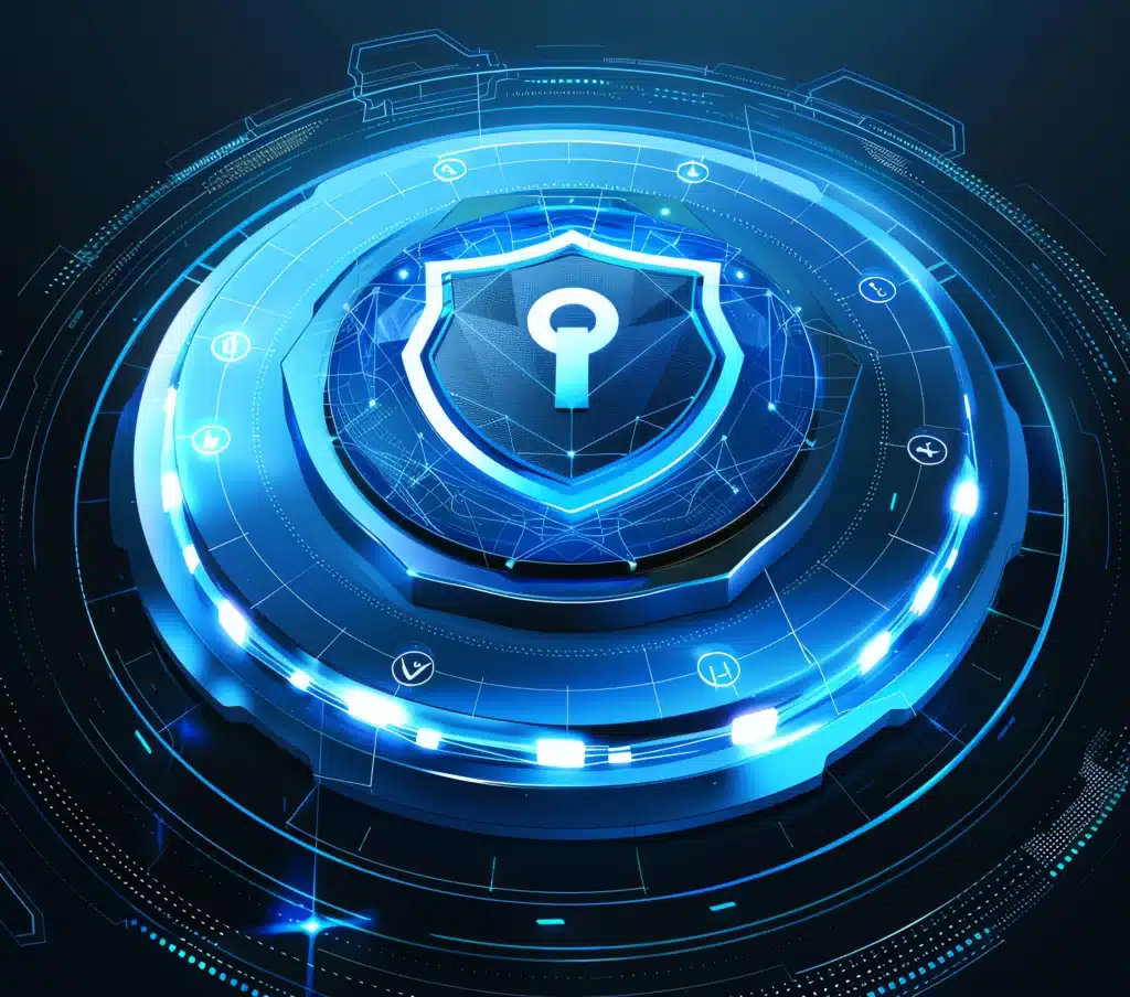 Featured image – holographic shield icon on dark tech background for Diamatix MDR landing page